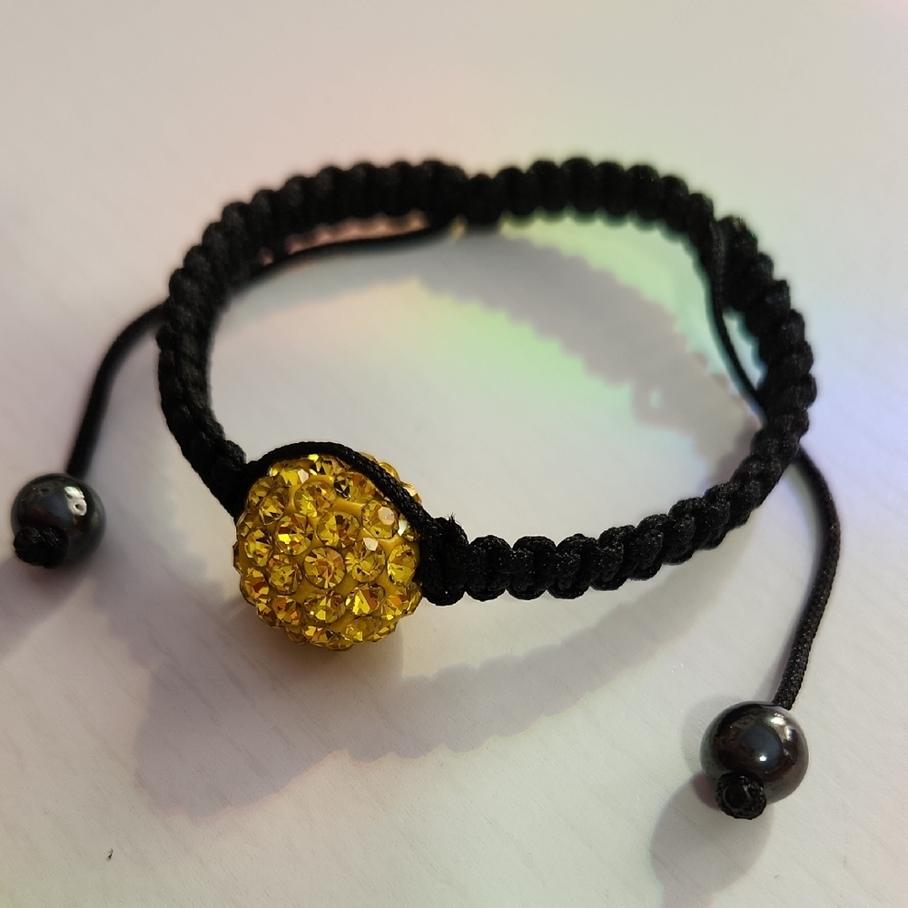 Shamballa Rope Gold Disco Ball Hematite Adjustable Bracelet Unisex